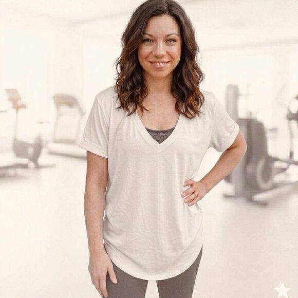 lululemon athletica Tops - Lululemon Love Tee Shirt V-Neck Size 4 Soft Stretch Ivory Bone Curved Hem Pima